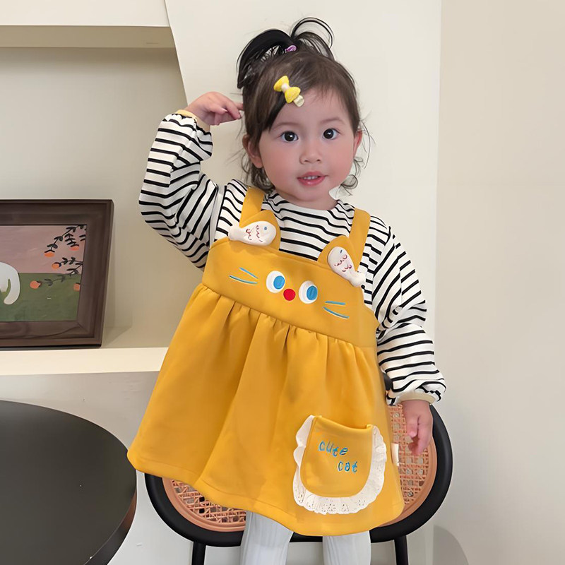 女宝宝防水防脏针织棉罩衣秋冬款幼儿园吃饭围兜围裙护衣洋气外穿