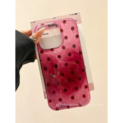 ins韩系简约莓粉波点适用苹果16promax手机壳高级感iphone15新款13小众16p硅胶14pro女16锡纸纹15pro双层