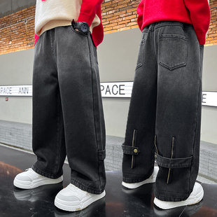 加绒裤 男童牛仔裤 儿童阔腿长裤 中大童休闲直筒裤 2025秋冬新款