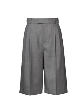 夏精纺薄羊毛高腰直筒裤灰色阔腿裤百慕大西装短裤五分中裤