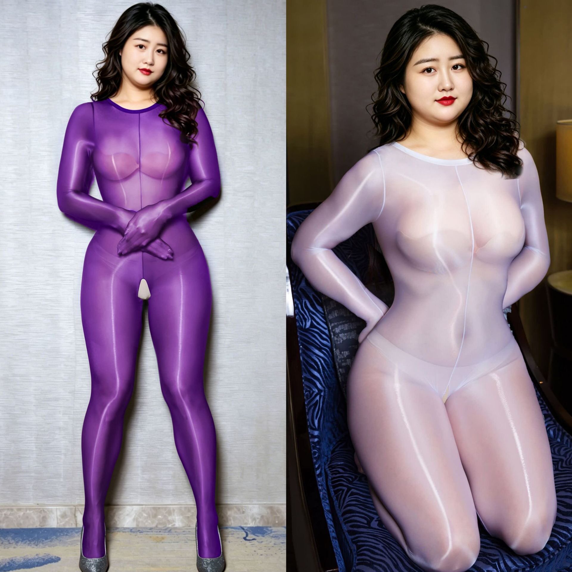 加大码内衣女油光极光马油油亮丝滑丝袜性感透明紧身连体衣