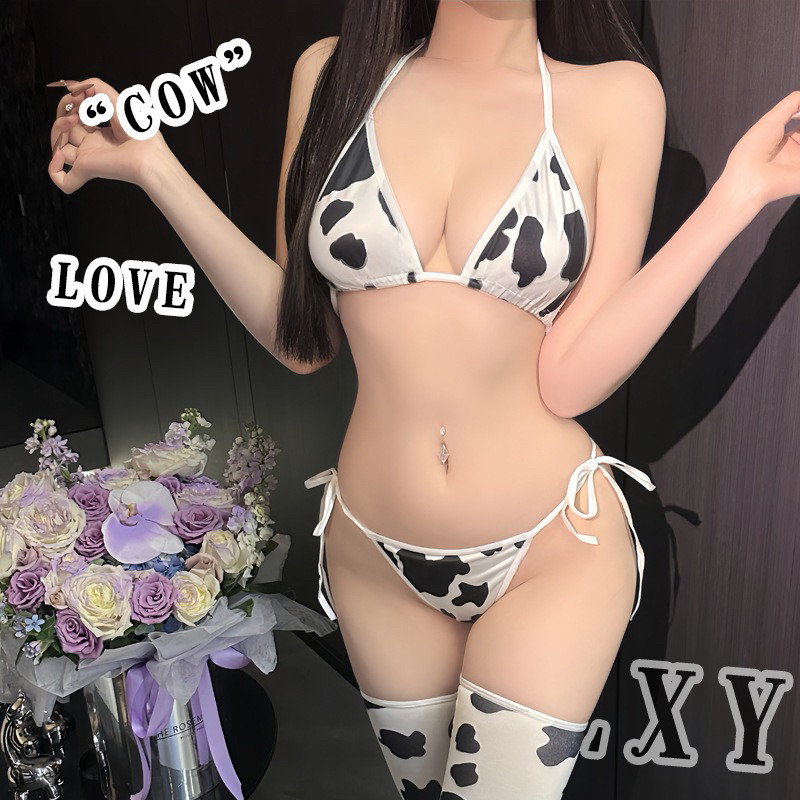 性感奶牛三点式比基尼泳衣女小胸聚拢文胸套装纯欲风辣妹夜店
