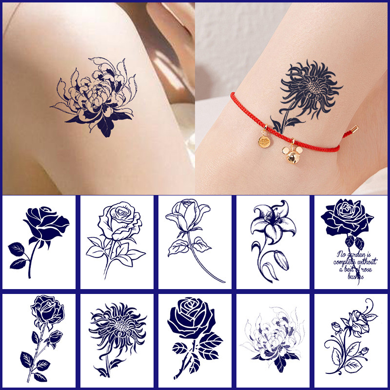 纹身贴纹身贴玫瑰花ins风个性花臂草本果汁纹身贴锁骨防水防搓
