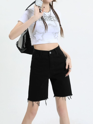Черная джинсовая юбка, шорты, штаны, высокая талия, свободный крой, подходит для подростков