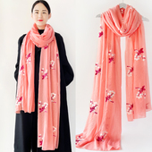 丝巾纱巾披肩保暖洋气长款 秋冬新款 民族绣花围巾两用刺绣韩版 防晒