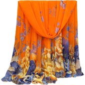 网红鳄鱼皱丝巾百搭超大橘色纱巾冬季 披肩 洋气中老年围巾春秋长款