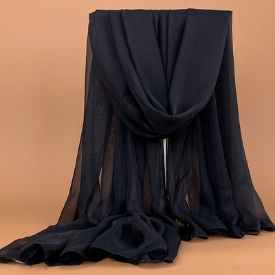 纯黑色丝巾女士春秋季洋气围巾广场舞纱巾长款防晒沙滩巾披肩两用