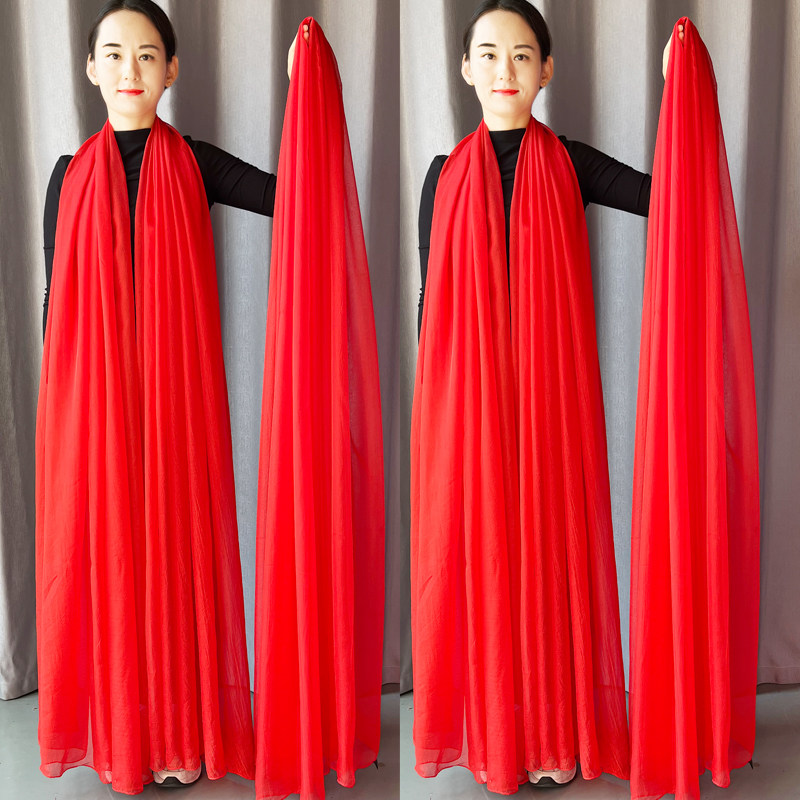 女士红色丝巾春秋季围巾女红沙巾广场舞蹈纱巾长款披肩防晒沙滩巾