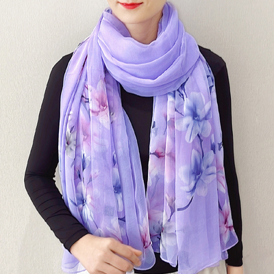 新款纱巾高档丝巾春秋韩版时尚百搭印花长款洋气防晒围巾沙滩披肩