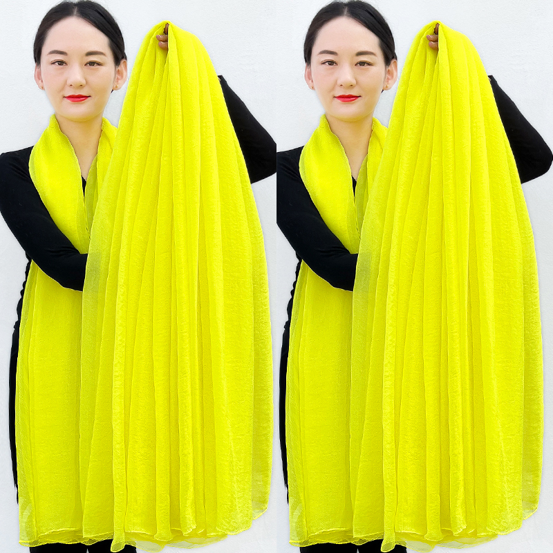 超大百搭纯色亮黄丝巾女新款时尚广场舞纱巾薄款高档妈妈围巾披肩
