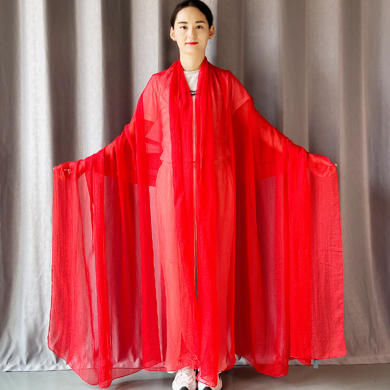 女士红色丝巾春秋季围巾女红沙巾广场舞蹈纱巾长款披肩防晒沙滩巾