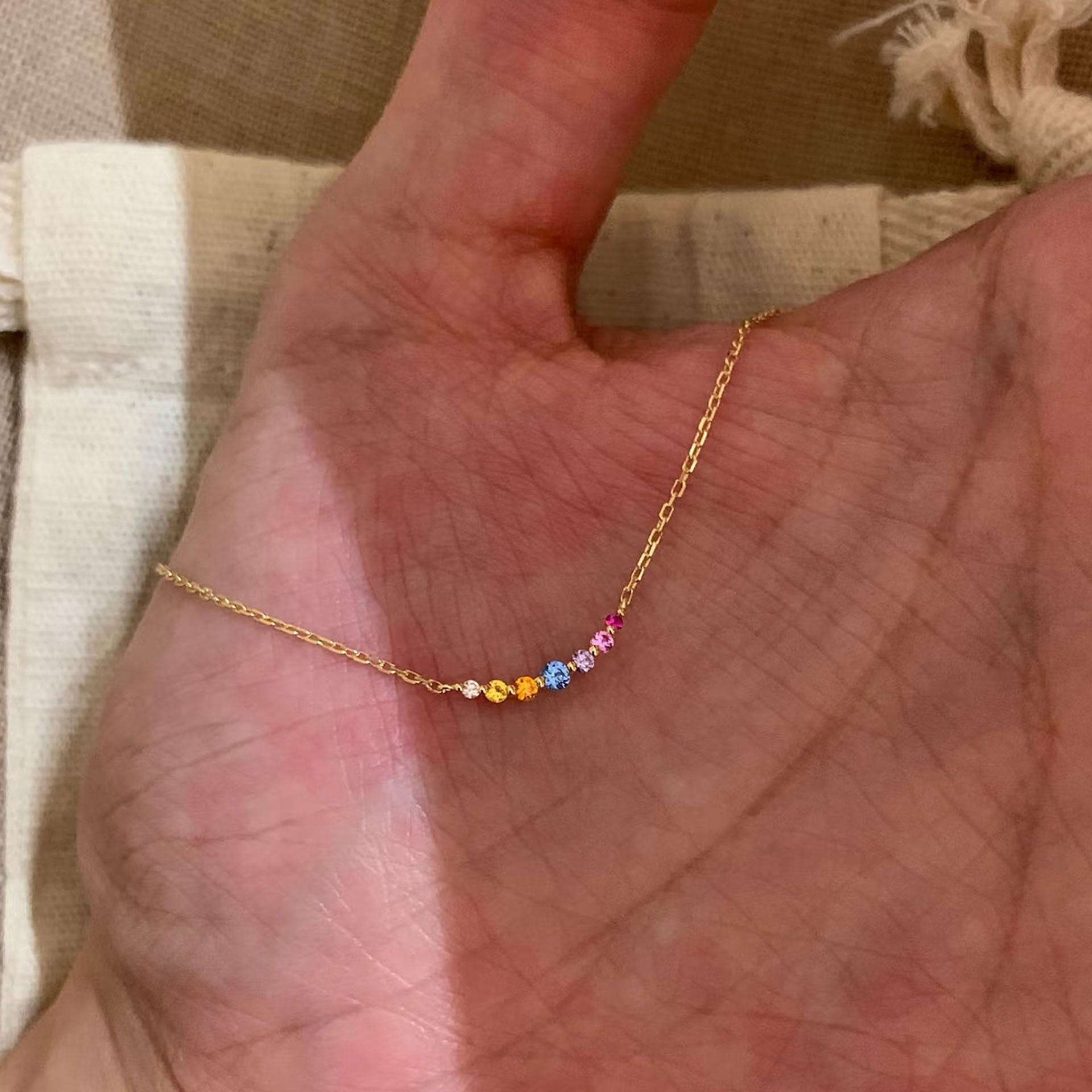S925纯银镀18K金彩虹桥微笑项链百搭小众高级感多巴胺精致锁骨链