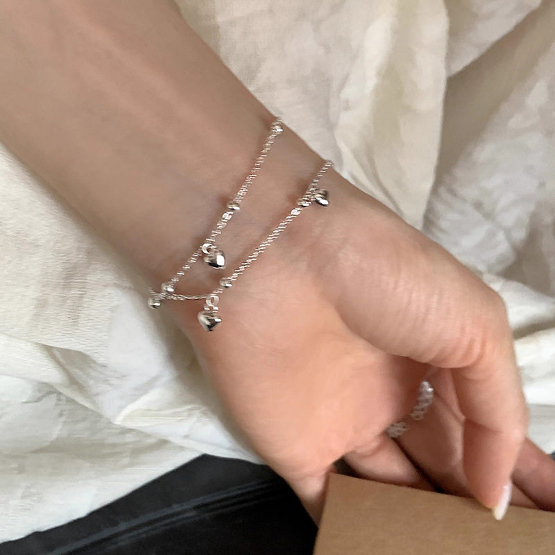 s925纯银爱心圆珠双层手链女ins甜美轻奢高级感简约百搭精致手串