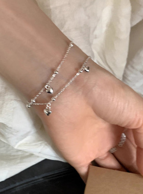 s925纯银爱心圆珠双层手链女ins甜美轻奢高级感简约百搭精致手串