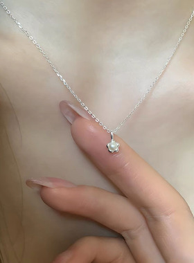 s925纯银淡水珍珠花朵项链女韩系甜美气质ins简约小巧百搭锁骨链