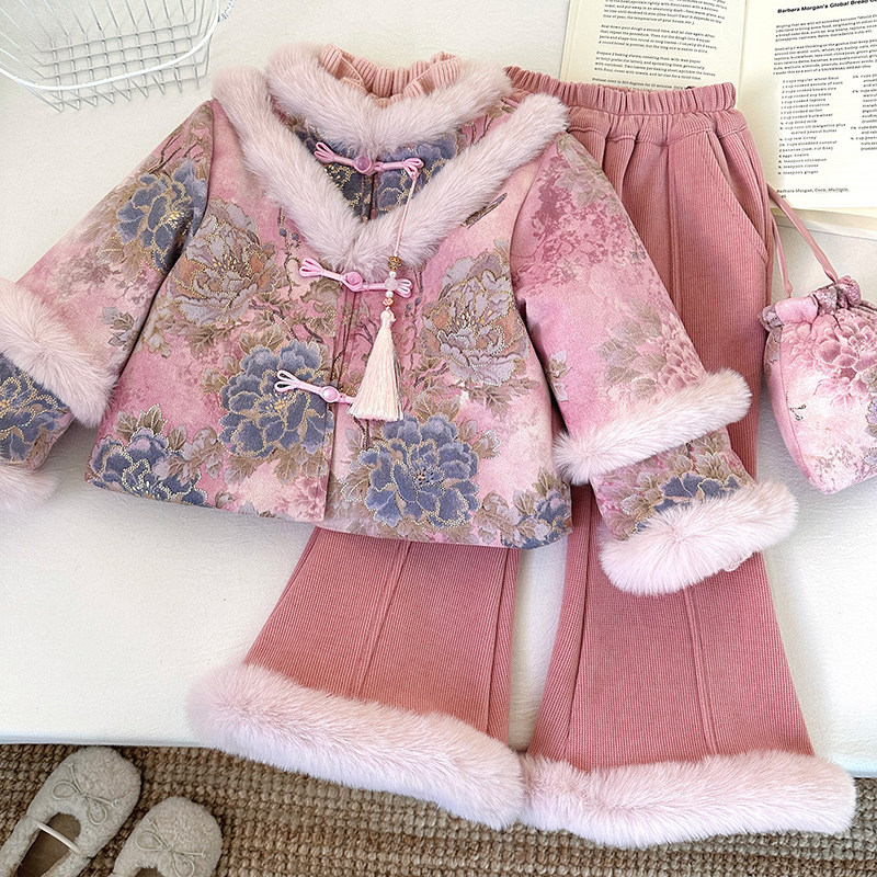 女童冬季加厚保暖中国风套装2025新款小女孩唐装上衣微喇裤两件套,童装/婴儿装/亲子装,套装,淘宝优惠券,粉丝福利购,淘宝优惠卷