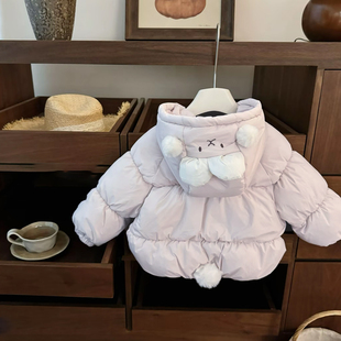 女童冬季棉服外套2025新款女宝宝可爱小兔子棉衣加厚保暖时髦棉袄