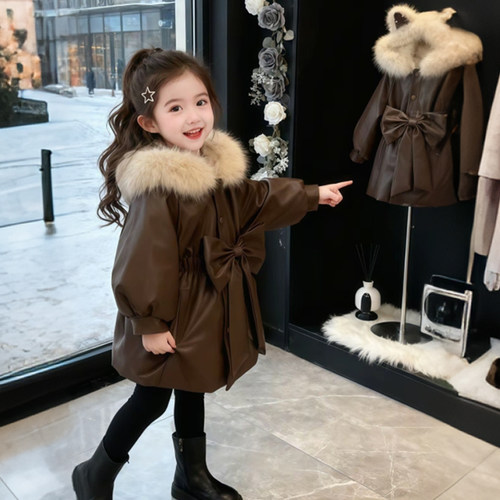 女童毛领皮衣加绒加厚保暖外套