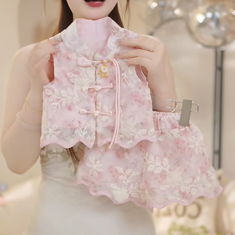 女童套装夏季2025新款儿童洋气新中式薄款短袖女孩时尚夏装两件套