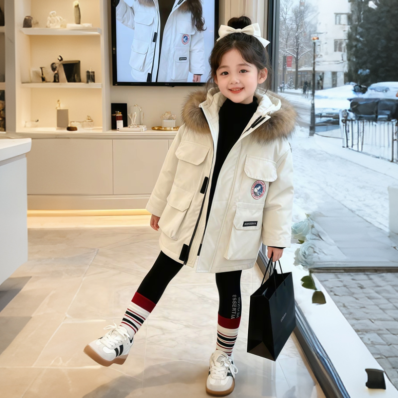 女童冬季加厚保暖中长款羽绒服