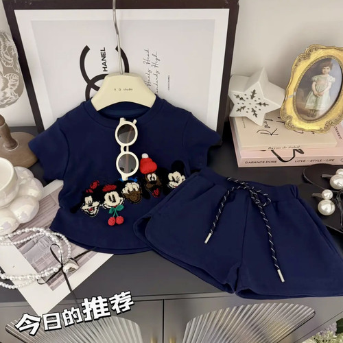 女童夏装套装2026新款洋气宝宝夏季短袖两件套儿童卡通米奇衣服潮