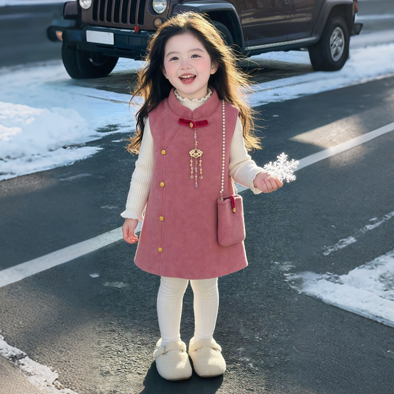 女童新中式连衣裙冬季加厚保暖中国风粉色背心裙2026小女孩拜年服,童装/婴儿装/亲子装,连衣裙,淘宝优惠券,粉丝福利购,淘宝优惠卷