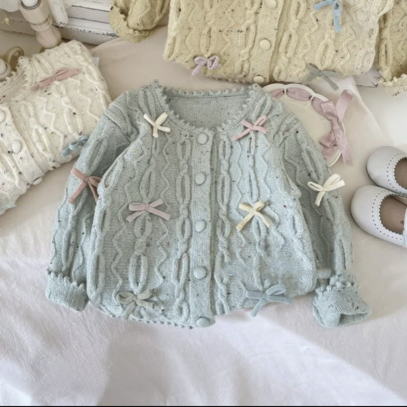 针织衫外套蝴蝶结毛衣开衫可爱