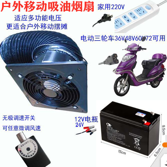 12V24V船用电动车排风扇吸烟扇10寸8寸摆摊外卖车电瓶48V/60V烧烤