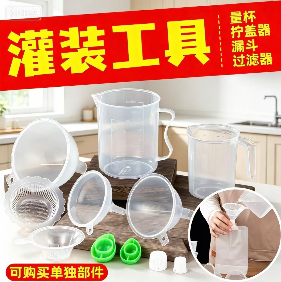 中药袋灌装工具豆浆液体分装罐装神器量杯漏斗小口径过滤器拧盖器