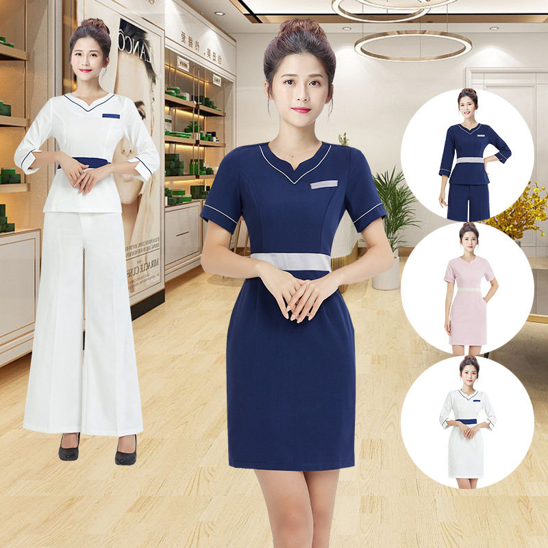 2021年美容师美容院工作服女套装裤气质夏季新款足浴养生馆技师服