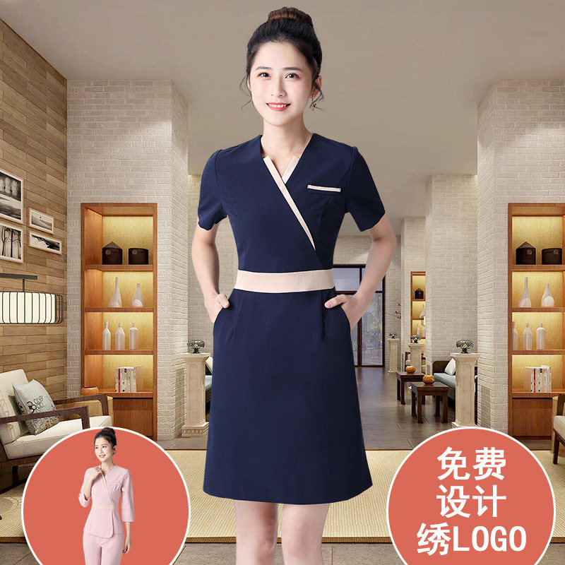 高端美容师工作服女连衣裙美甲纹绣师采耳师按摩足疗技师工服时尚