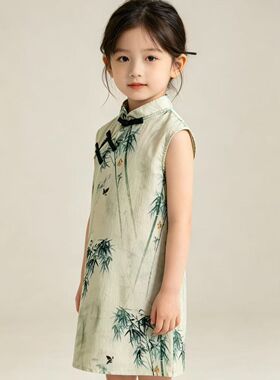 夏季新中式盘扣兄妹装女童国风旗袍裙子男童汉服-MZC017