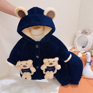 宝宝冬季分体加棉保暖睡衣0一1岁婴儿男女童3法兰绒三层夹棉4加厚
