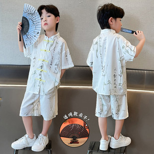 儿童古装 酷 唐装 套装 中国风夏装 薄款 礼服国潮男孩夏款 男童汉服夏季
