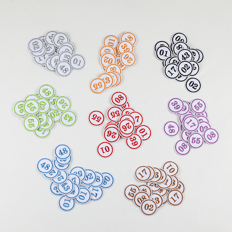 刺绣幼儿园号码牌数字学号自粘布贴毛巾服装标签记号圆形编号贴纸