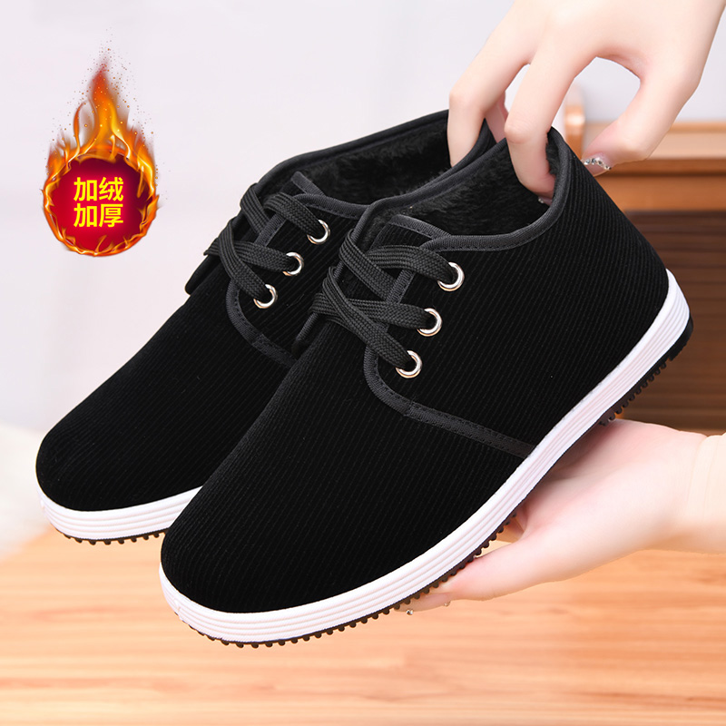 冬季新款女棉鞋加绒加厚保暖一脚蹬老北京布鞋妈妈鞋舒适休闲女鞋