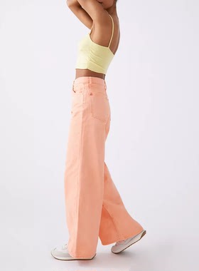 BDG&UO—橘黄色高腰无弹力水洗拉链门襟直筒牛仔裤