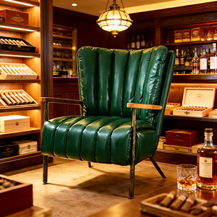 中古风真皮单人沙发椅高端教父椅休闲椅美式复古实心锻打铁雪茄椅