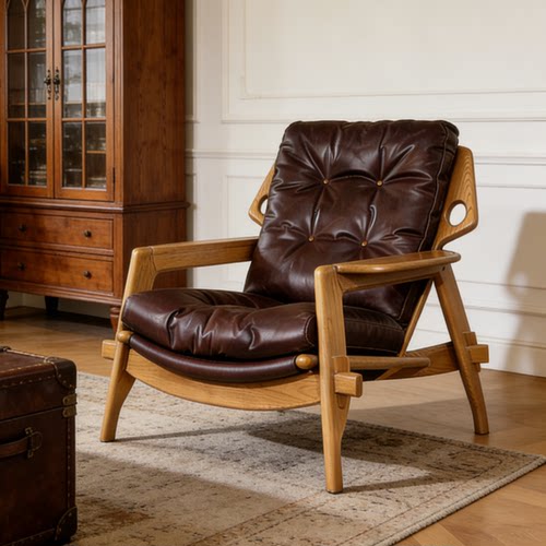 法式复古真皮老虎椅单人沙发椅