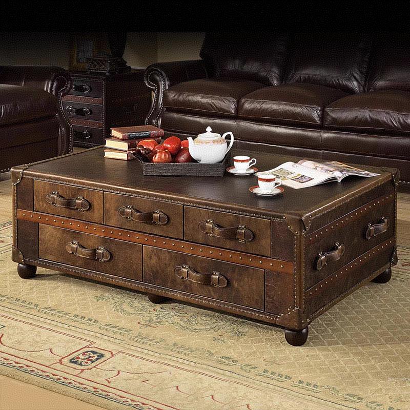 中古风皮箱茶几美式经典复古美式咖啡桌雪茄吧英式做旧民宿房茶桌