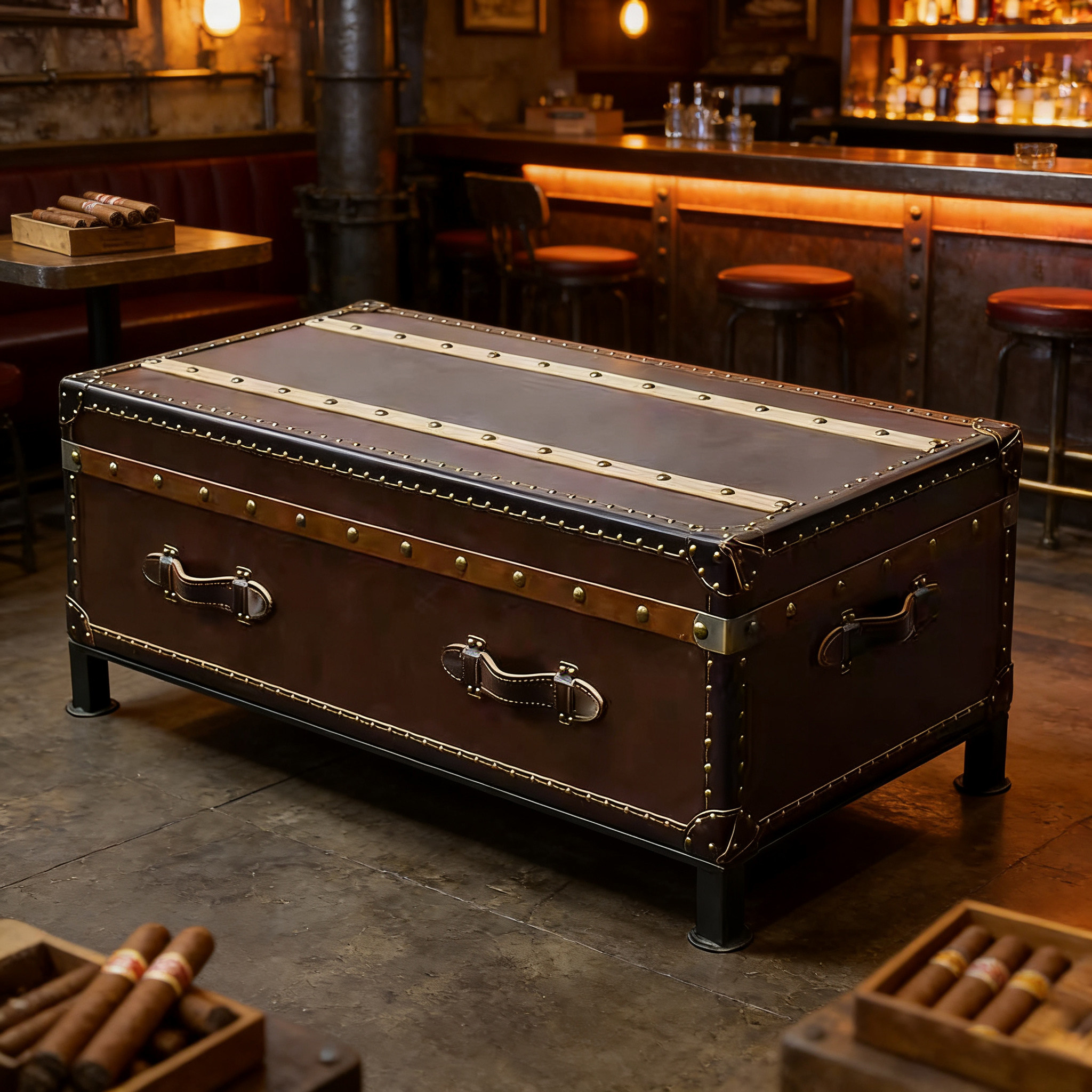 美式复古皮箱茶几中古风做旧实木多层板储物收纳柜雪茄吧客厅家具