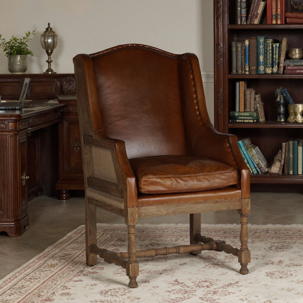 中古风油蜡皮老虎椅单人沙发