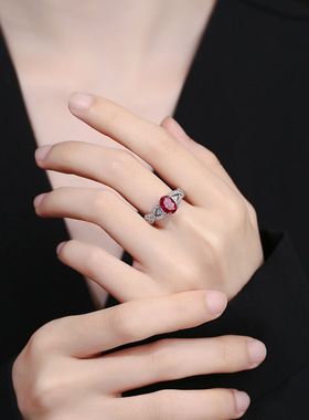 s925纯银爆闪鸽血红戒指