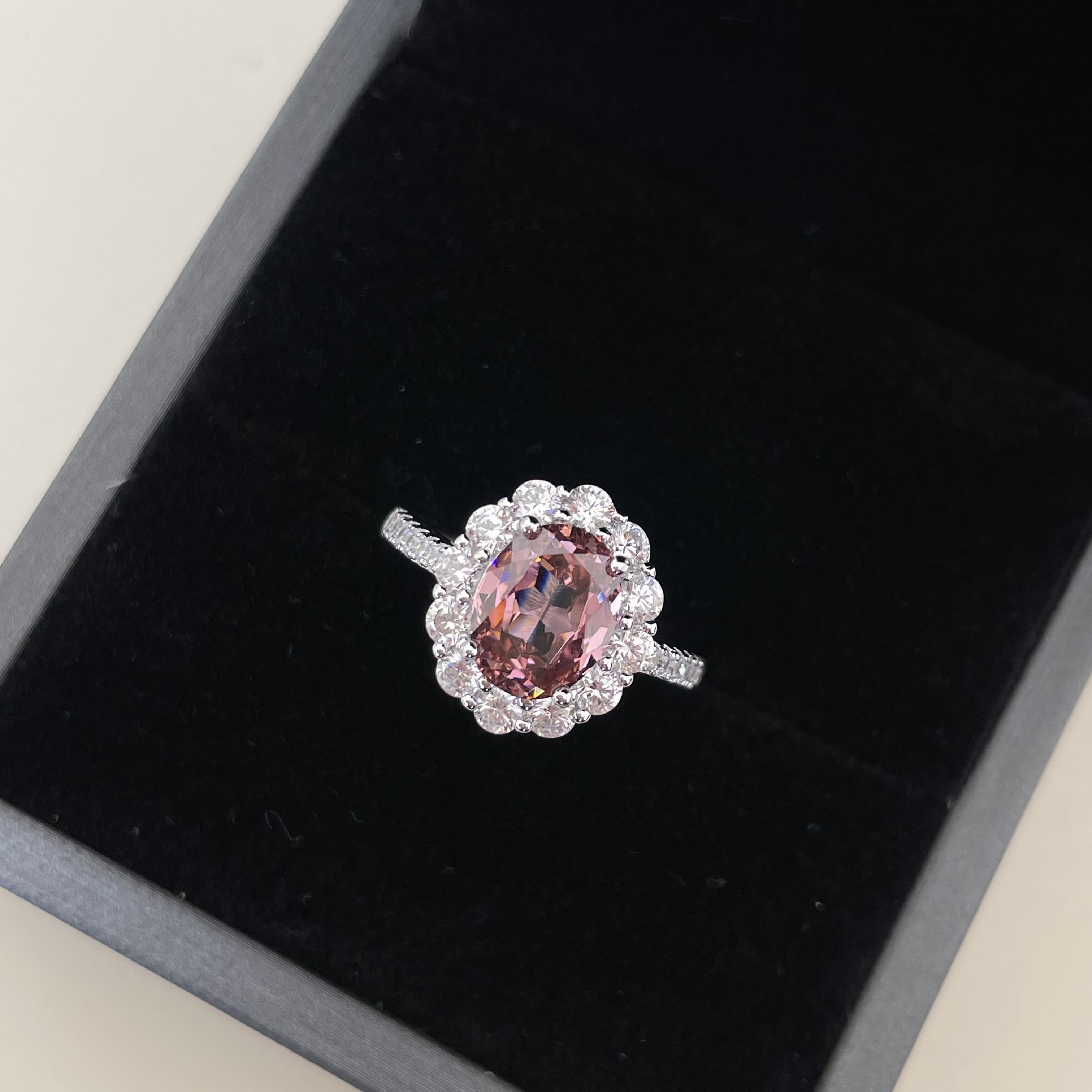 2克拉高定胭脂粉s925纯银戒指