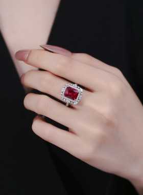 满火彩鸽血红纯银s925戒指