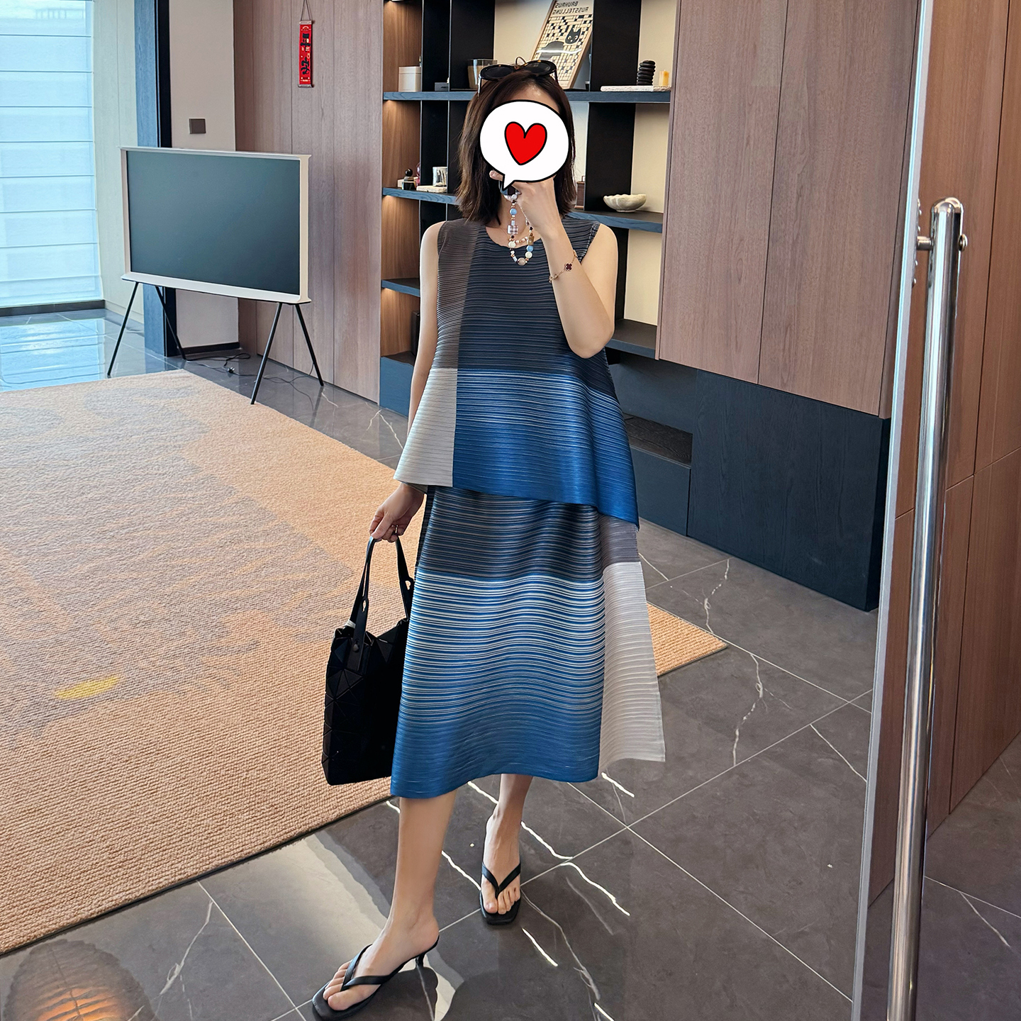 25年夏褶皱拼色半裙套裝