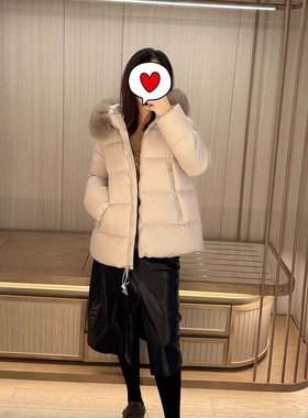 现货MON*R 经典款进口防风面料90白鹅绒~可拆卸毛领连帽A字羽绒服