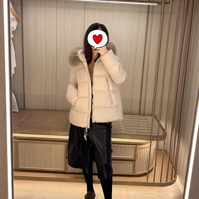 90白鹅绒拆卸毛领连帽A字羽绒服