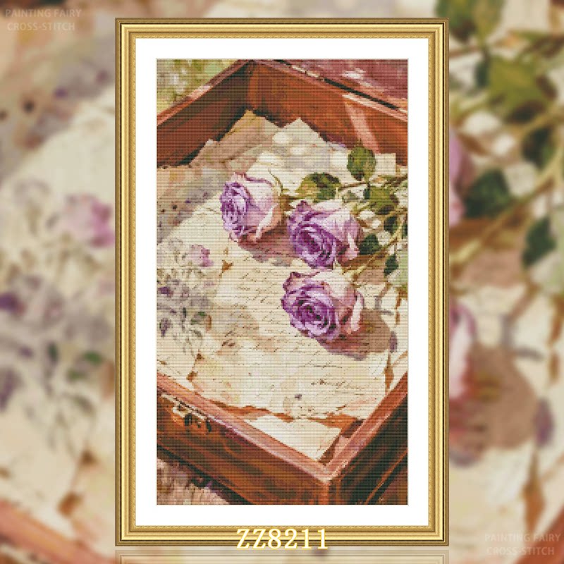 【ZZ8211-书香玫瑰】十字绣2026新款客厅餐厅简约画竖版玄关花卉