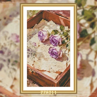 【ZZ8211-书香玫瑰】十字绣2026新款客厅餐厅简约画竖版玄关花卉